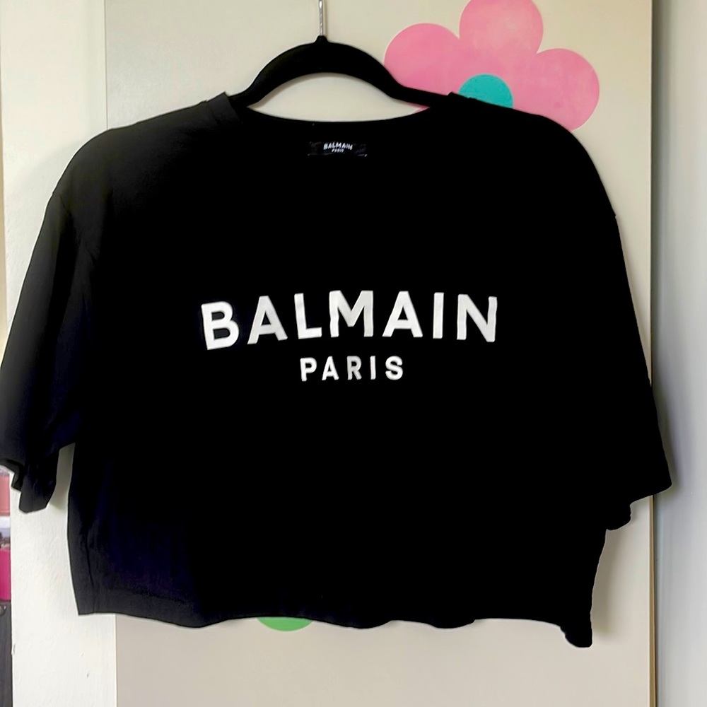 AUTHENTIC BALMAIN Cropped T-Shirt sz S